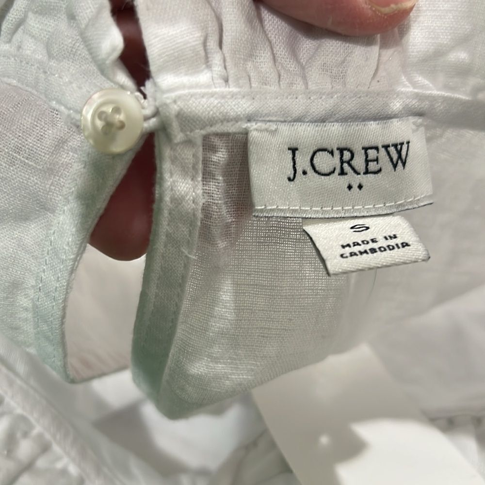 j. crew factory ca112 white Linen-blend ruffleneck top size small nwt - Picture 7 of 11